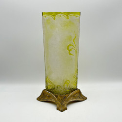 Art Nouveau Period Baccarat Cameo Glass Vase with Metal Vase