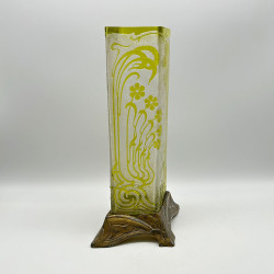 Art Nouveau Period Baccarat Cameo Glass Vase with Metal Vase