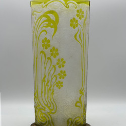 Art Nouveau Period Baccarat Cameo Glass Vase with Metal Vase