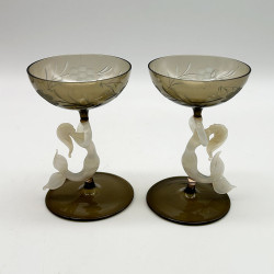 A Pair Art Deco Bimini Mermaid Drinking Glasses