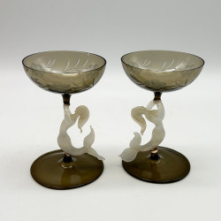 A Pair Art Deco Bimini Mermaid Drinking Glasses