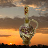 Emile Galle Smoky Green  Glass Decanter and Stopper Enamelled and Applied with Dahlia