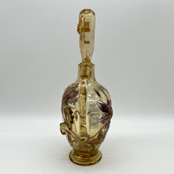 Emile Galle Smoky Green  Glass Decanter and Stopper Enamelled and Applied with Dahlia