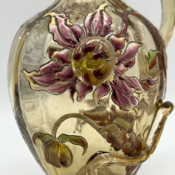 Emile Galle Smoky Green  Glass Decanter and Stopper Enamelled and Applied with Dahlia