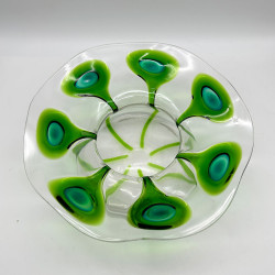 Art Nouveau Stuart & Sons Green Peacock Eye & Trailed Glass Bowl