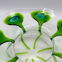 Art Nouveau Stuart & Sons Green Peacock Eye & Trailed Glass Bowl