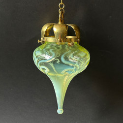 Arts and Crafts John Walsh Walsh Vaseline Glass Ceiling Lamp with Peacock Heather Pattern