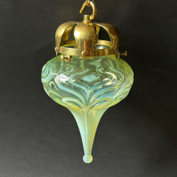 Arts and Crafts John Walsh Walsh Vaseline Glass Ceiling Lamp with Peacock Heather Pattern