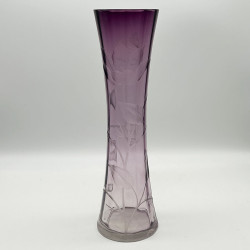 Moser Karlsbad Glass Vase Hand Cut Engraving with Tulips