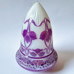 Saint Louis Cameo Glass Ceiling Lamp, White Ground Acid Etched Overlaid with Plant Pattern