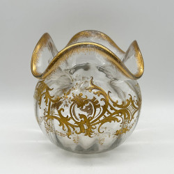 Legras Mont Joys Glass Vase Gold Gilded  with Pattern and Flower Garland