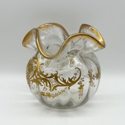 Legras Mont Joys Glass Vase Gold Gilded  with Pattern and Flower Garland