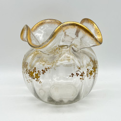 Legras Mont Joys Glass Vase Gold Gilded  with Pattern and Flower Garland