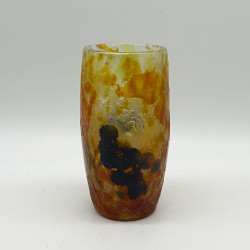 Daum Freres Vase, Mottled Ground and Cameo Glass Verified with Black Berries