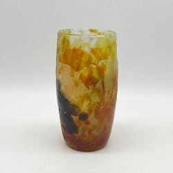 Daum Freres Vase, Mottled Ground and Cameo Glass Verified with Black Berries