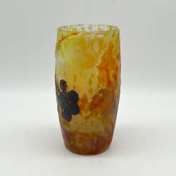 Daum Freres Vase, Mottled Ground and Cameo Glass Verified with Black Berries