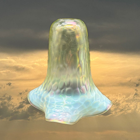 Vaseline Glass Lamp Shade with Hammering Effect and Iridescent