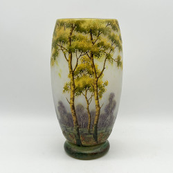 Daum Freres Landscape Glass Vase, Cameo, Enamelled and Vitrified with Trees