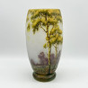 Daum Freres Landscape Glass Vase, Cameo, Enamelled and Vitrified with Trees