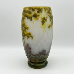 Daum Freres Landscape Glass Vase, Cameo, Enamelled and Vitrified with Trees