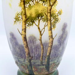Daum Freres Landscape Glass Vase, Cameo, Enamelled and Vitrified with Trees