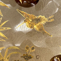 French Art Nouveau Legras Mont Joys Japanism Glass Dish with Three Foot Decorated Bamboo and a Bird