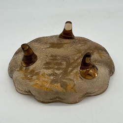 French Art Nouveau Legras Mont Joys  Japanism Glass Dish with Three Foot Decorated Bamboo and a Bird