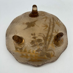 French Art Nouveau Legras Mont Joys Japanism Glass Dish with Three Foot Decorated Bamboo and a Bird