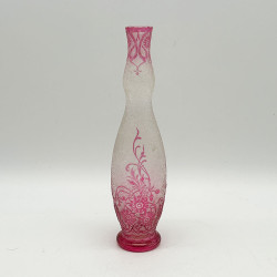 Old Baccarat Eglanthier Pink Cameo Glass Vase with Floral Design
