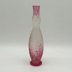 Old Baccarat Eglanthier Pink Cameo Glass Vase with Floral Design