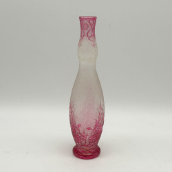 Old Baccarat Eglanthier Pink Cameo Glass Vase with Floral Design