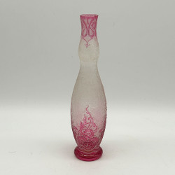 Old Baccarat Eglanthier Pink Cameo Glass Vase with Floral Design