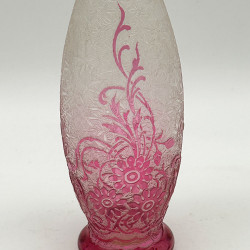 Old Baccarat Eglanthier Pink Cameo Glass Vase with Floral Design