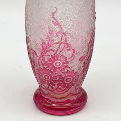 Old Baccarat Eglanthier Pink Cameo Glass Vase with Floral Design