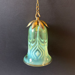 Arts & Crafts John Walsh Walsh Vaseline Glass Shade with Peacock Feathers Pattern