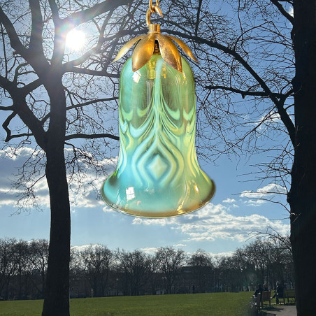 Arts & Crafts John Walsh Walsh Vaseline Glass Shade with Peacock Feathers Pattern