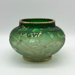 Daum Freres Glass Vase, Graduated Green Ground, Acid Etched Overlaid with Gui