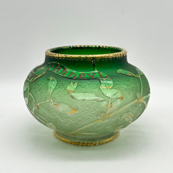 Daum Freres Glass Vase, Graduated Green Ground, Acid Etched Overlaid with Gui
