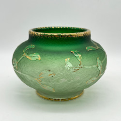 Daum Freres Glass Vase, Graduated Green Ground, Acid Etched Overlaid with Gui