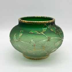 Daum Freres Glass Vase, Graduated Green Ground, Acid Etched Overlaid with Gui