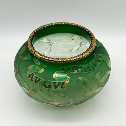 Daum Freres Glass Vase, Graduated Green Ground, Acid Etched Overlaid with Gui