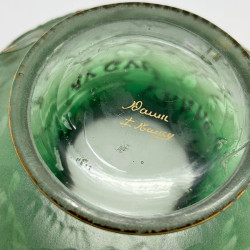 Daum Freres Glass Vase, Graduated Green Ground, Acid Etched Overlaid with Gui