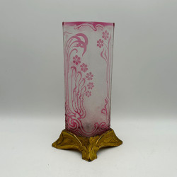Art Nouveau Baccarat Cameo Glass Japanism Vase with Metal Base