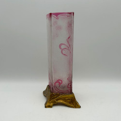 Art Nouveau Baccarat Cameo Glass Japanism Vase with Metal Base
