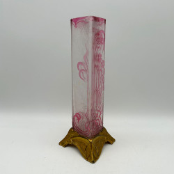 Art Nouveau Baccarat Cameo Glass Japanism Vase with Metal Base