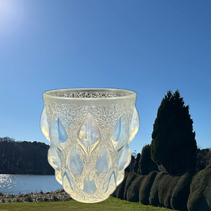 Rene Lalique Clear and Opalescent Glass Rampillion Vase