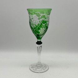 Steven and Williams Green Overlay on Clear Cut Wine Glass with Grape and Vine Design
