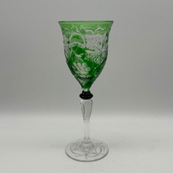 Steven and Williams Green Overlay on Clear Cut Wine Glass with Grape and Vine Design