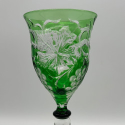 Steven and Williams Green Overlay on Clear Cut Wine Glass with Grape and Vine Design