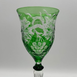 Steven and Williams Green Overlay on Clear Cut Wine Glass with Grape and Vine Design